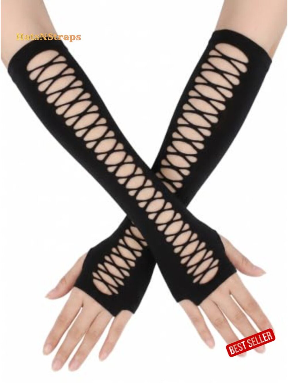 Fishnet Fingerless Long Gloves Cut Out Arm Sleeve Nylon Y2K Grunge Rave